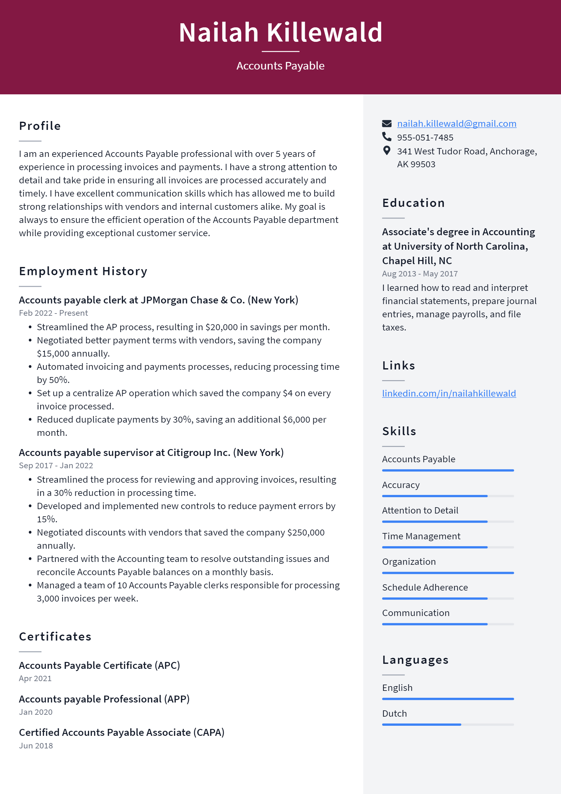 Accounts Payable Resume Example - Accounts Payable Resume Example 