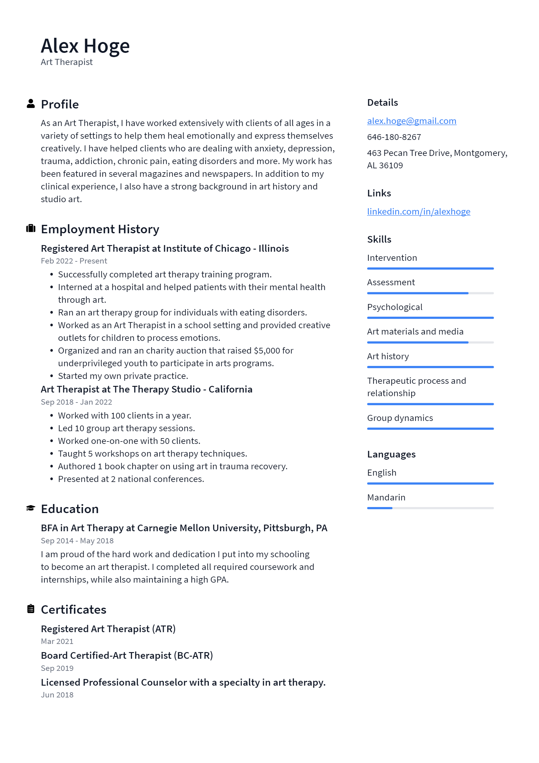 Art Therapist Resume Example and - Art Therapist Resume Example 