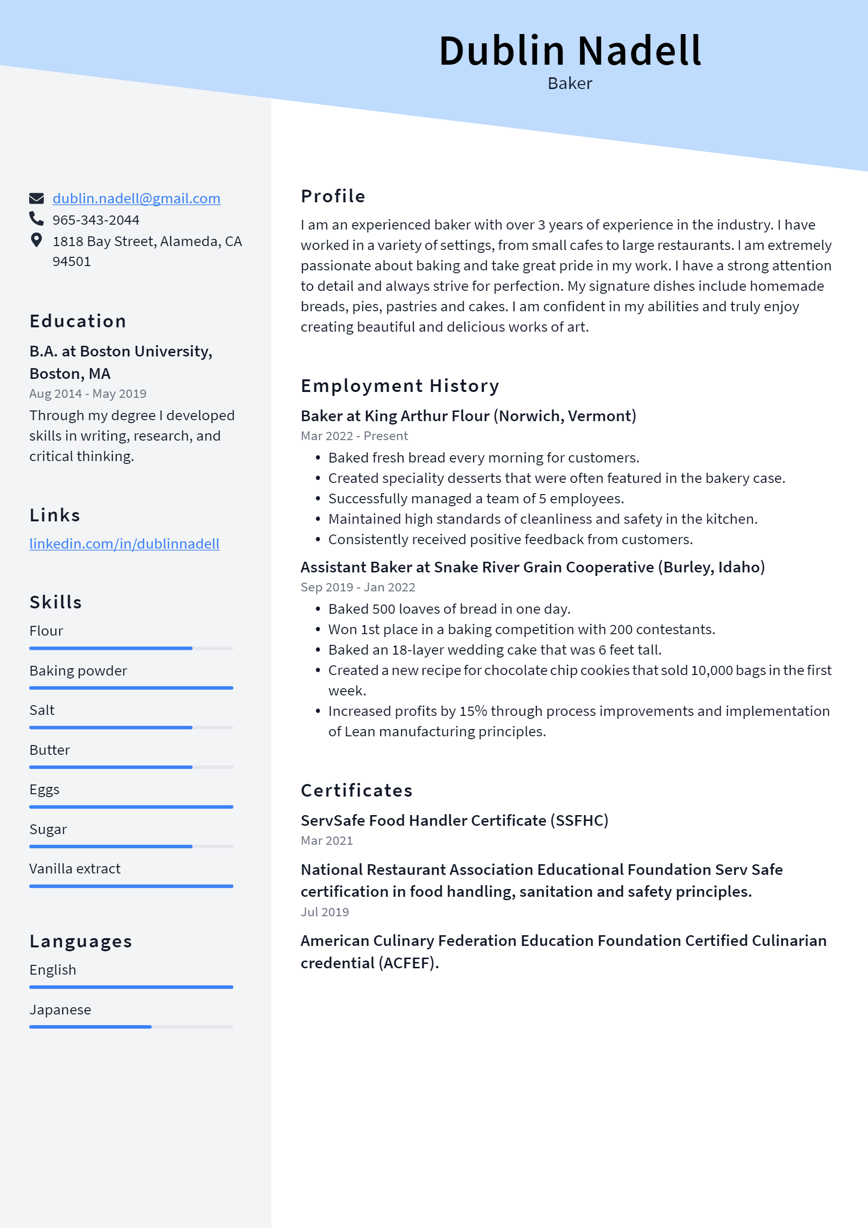 Baker Resume Example and Writing Guide - ResumeLawyer