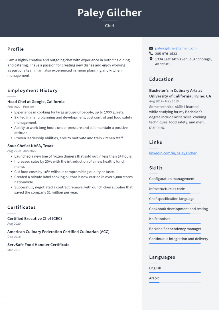 Chef Resume Example and Writing Guide - ResumeLawyer
