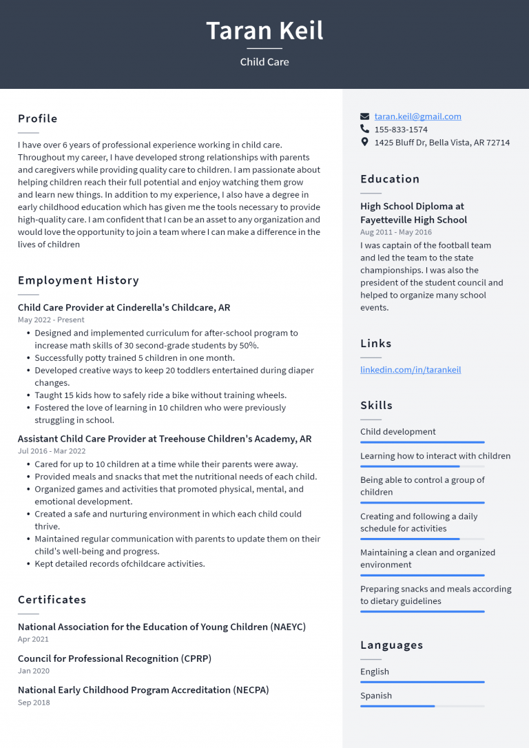 Child Care Resume Example and Writing Guide - ResumeLawyer