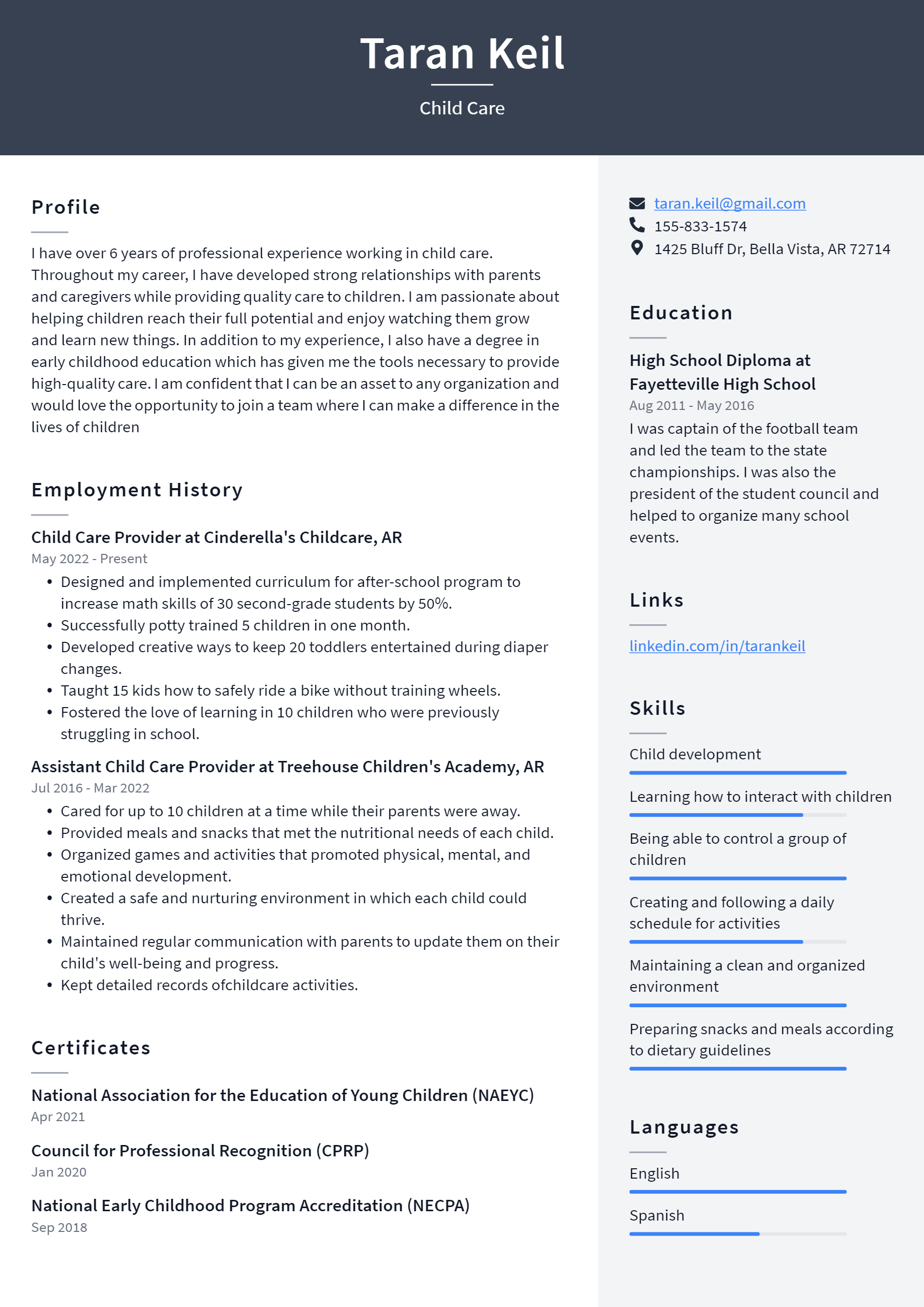 Child Care Resume Example and Writing - Child Care Resume Example 
