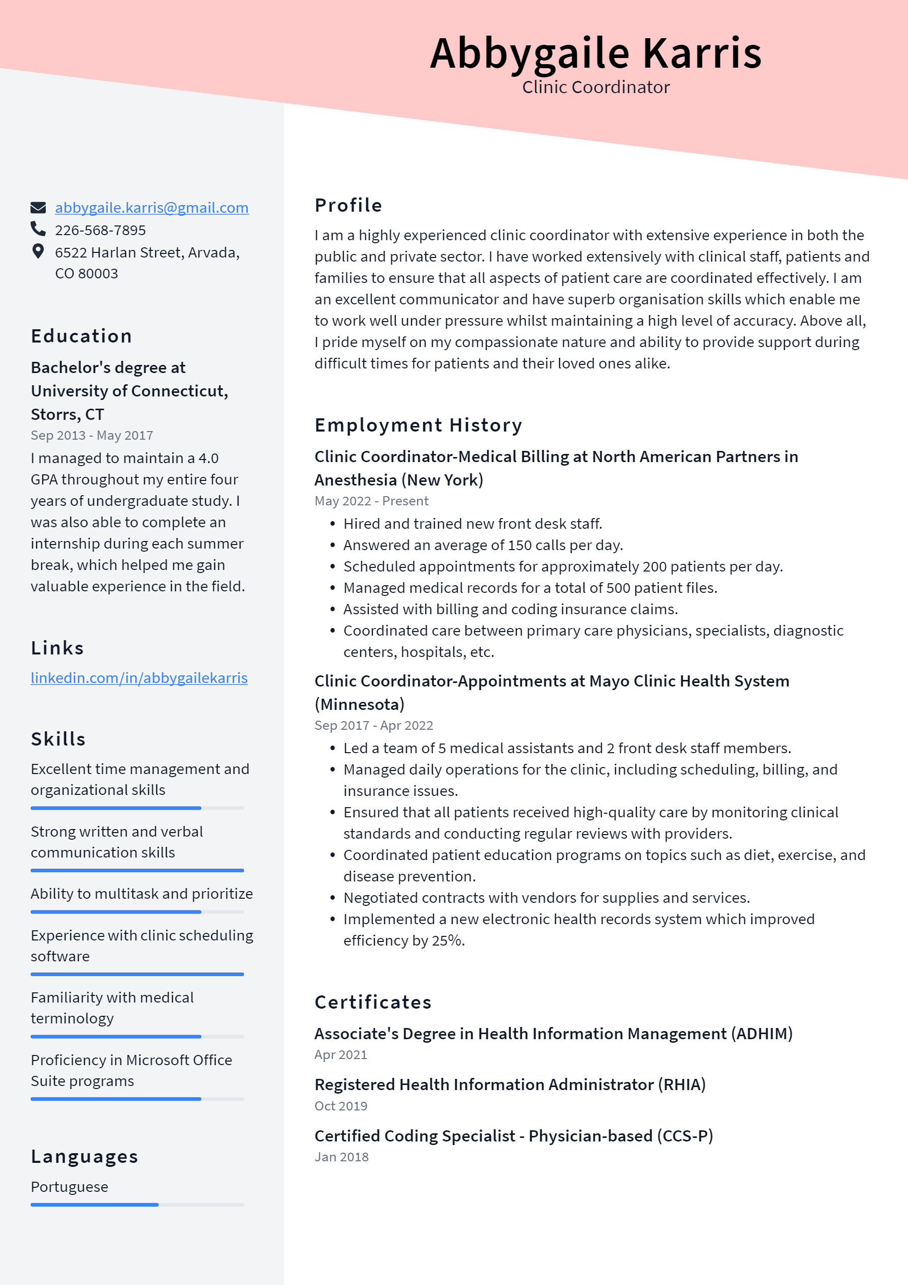 Clinic Coordinator Resume Example And Writing Guide - Resumelawyer