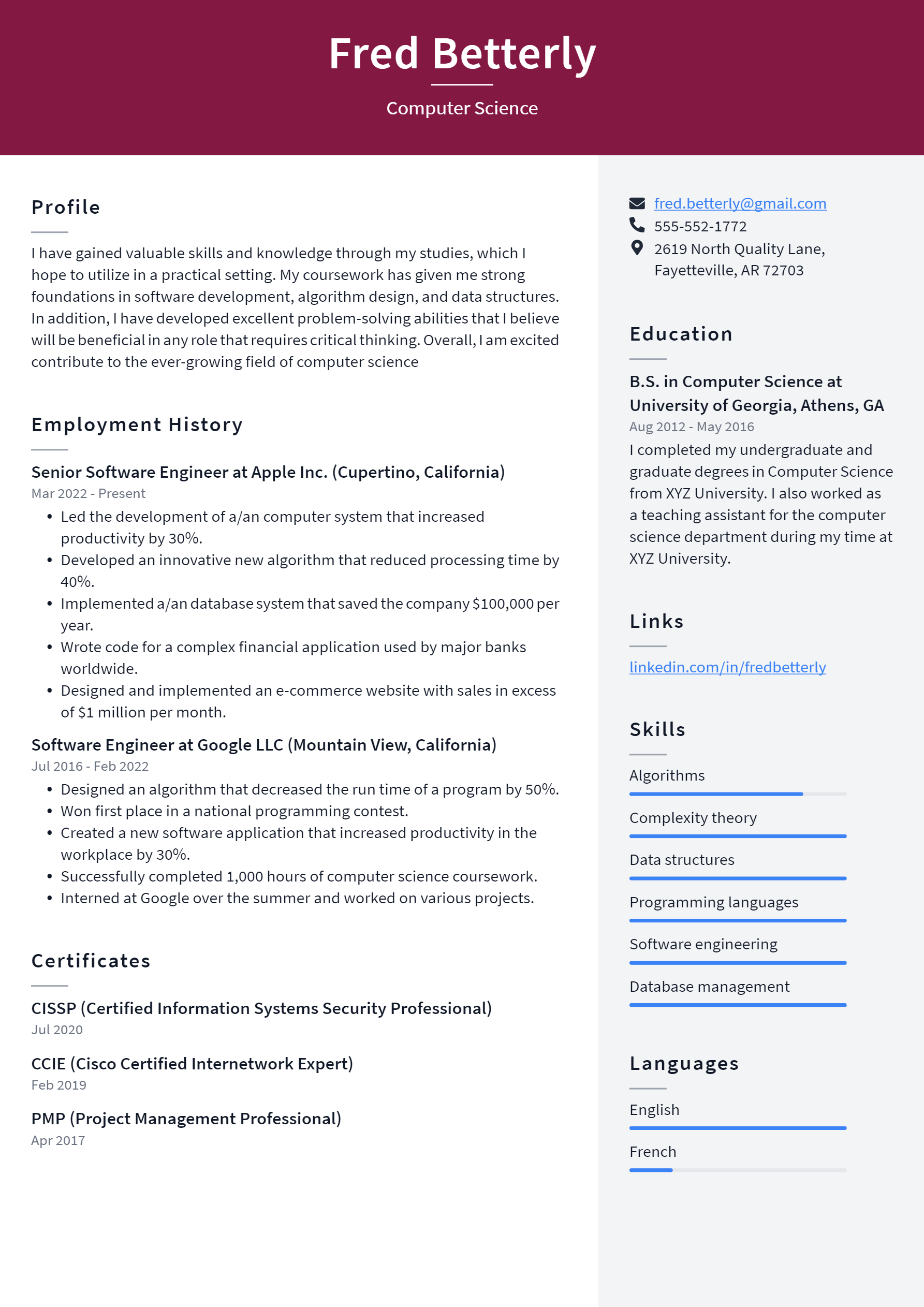 Computer Science Resume Example and Writing Guide - ResumeLawyer
