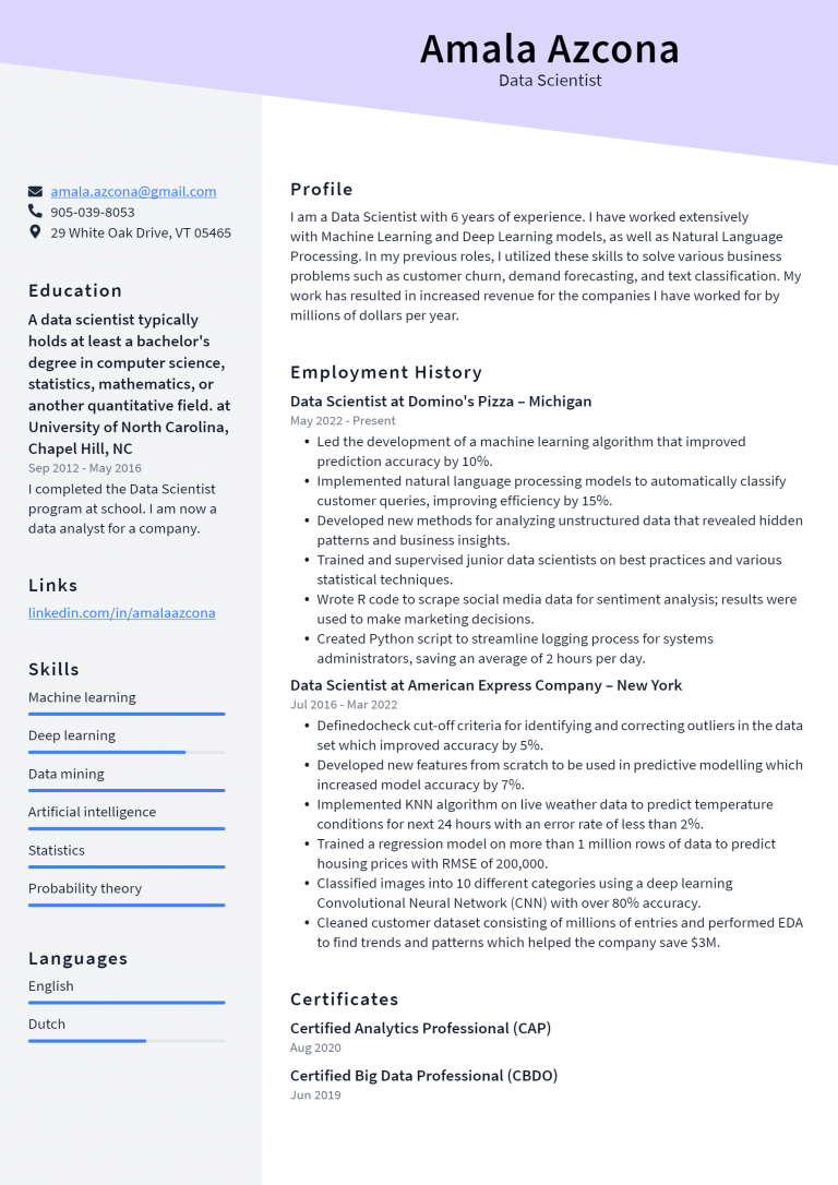 Data Scientist Resume Example and Writing Guide - ResumeLawyer
