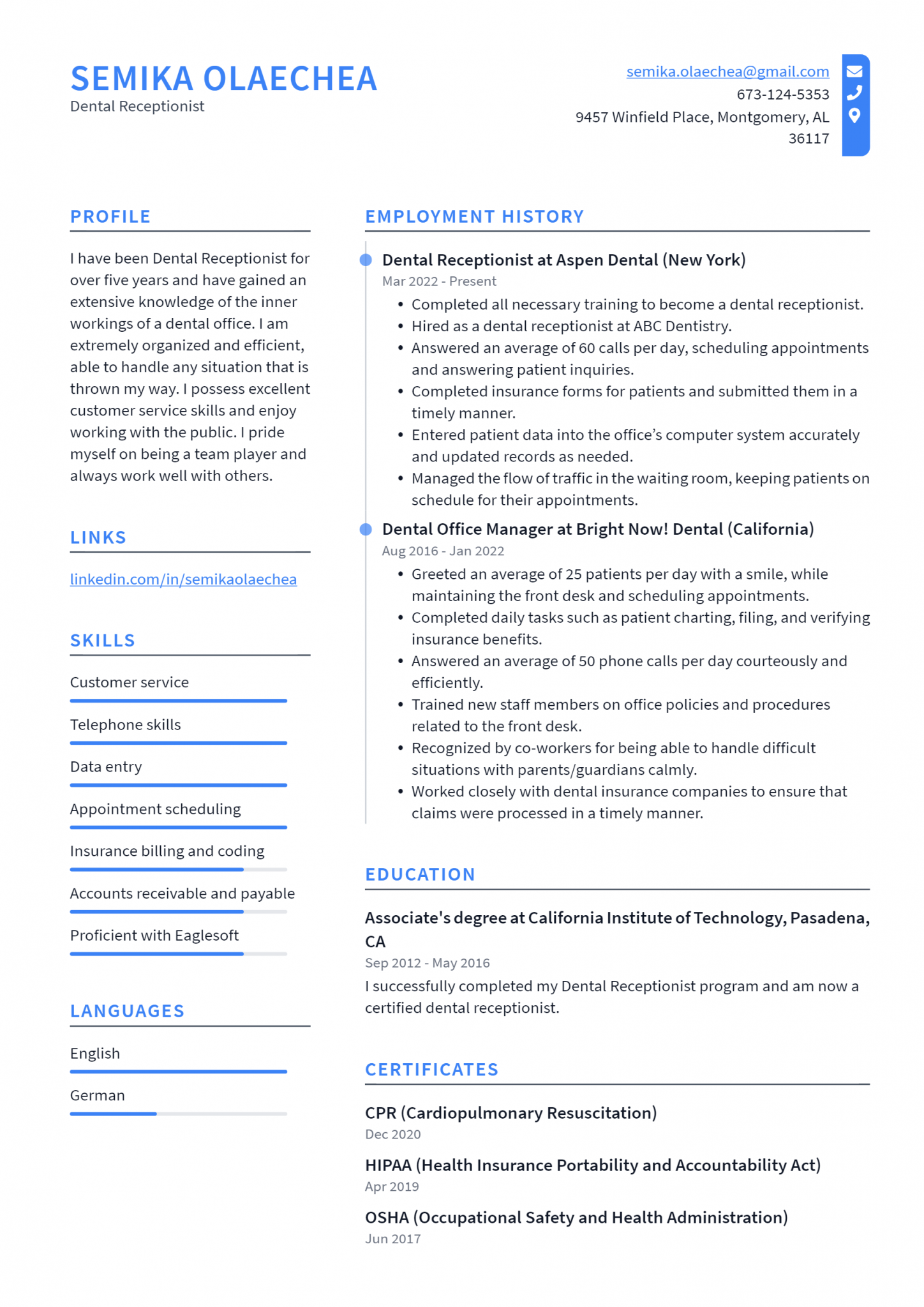 Dental Receptionist Resume Example - Dental Receptionist Resume Example 1448x2048