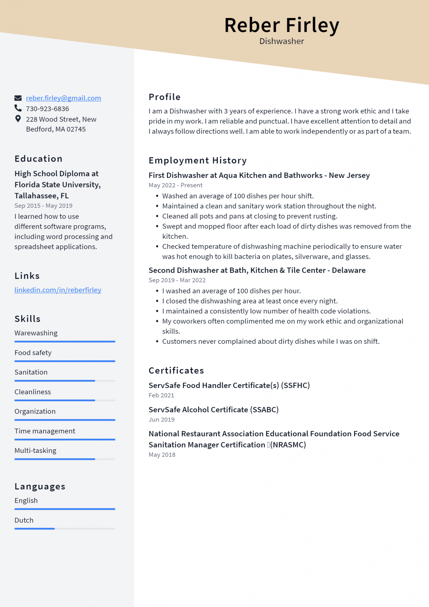 Dishwasher Resume Example and Writing Guide ResumeLawyer