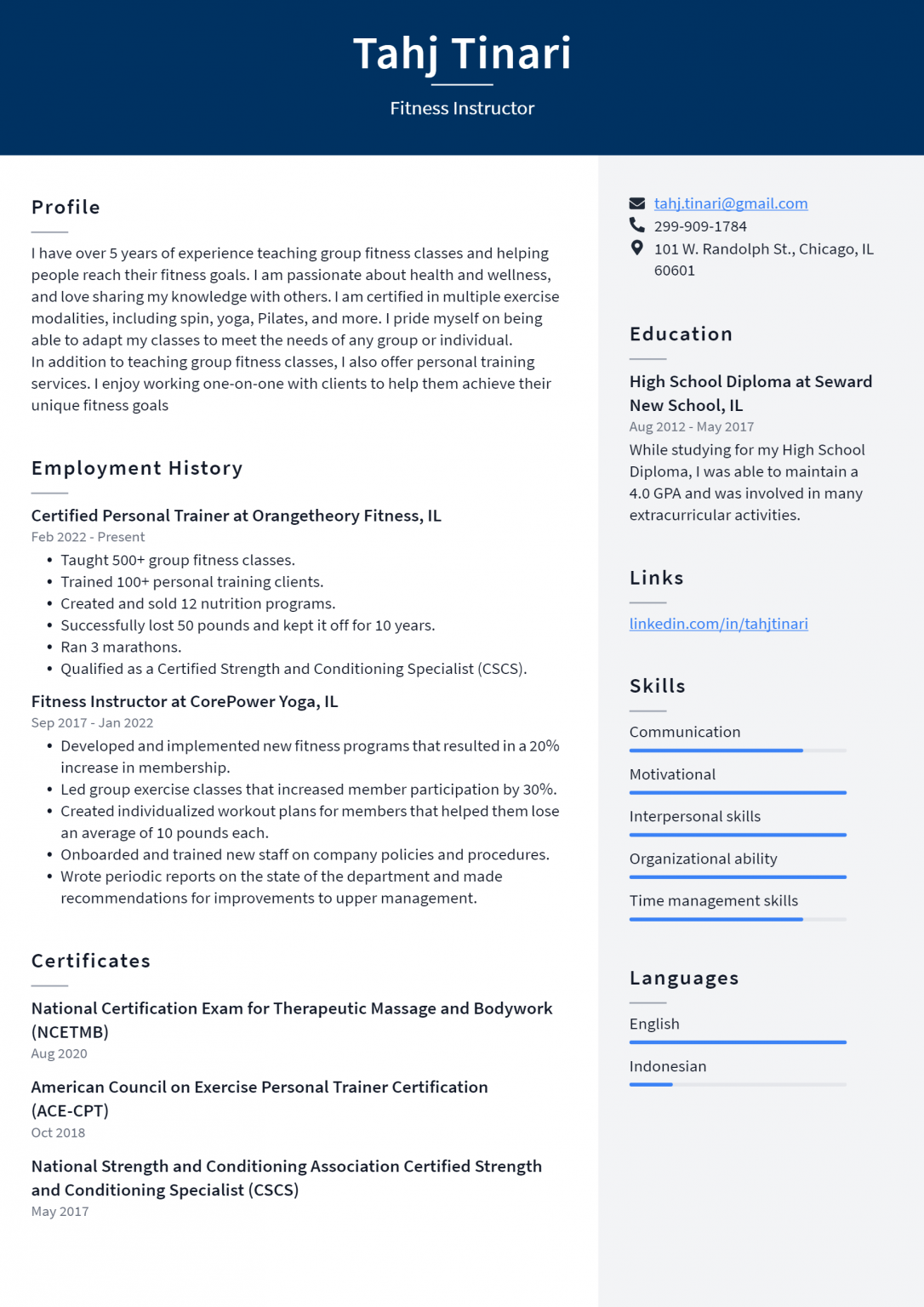 Fitness Instructor Resume Example and Writing Guide ResumeLawyer