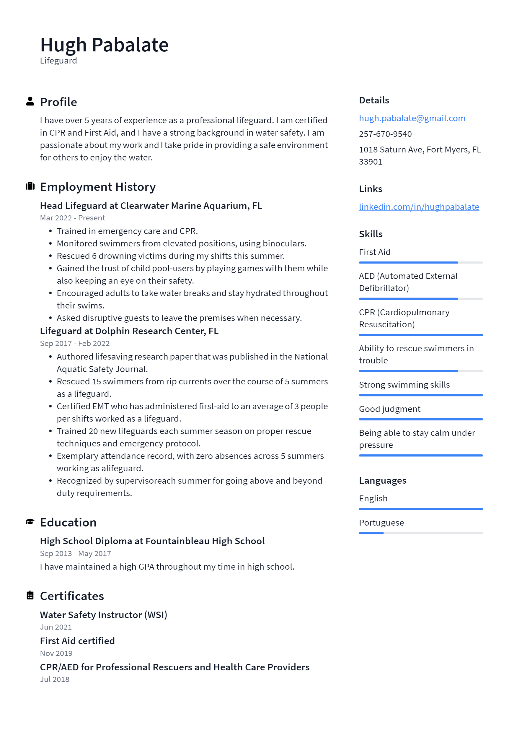 Lifeguard Resume Example And Writing Guide Resumelawyer 8515