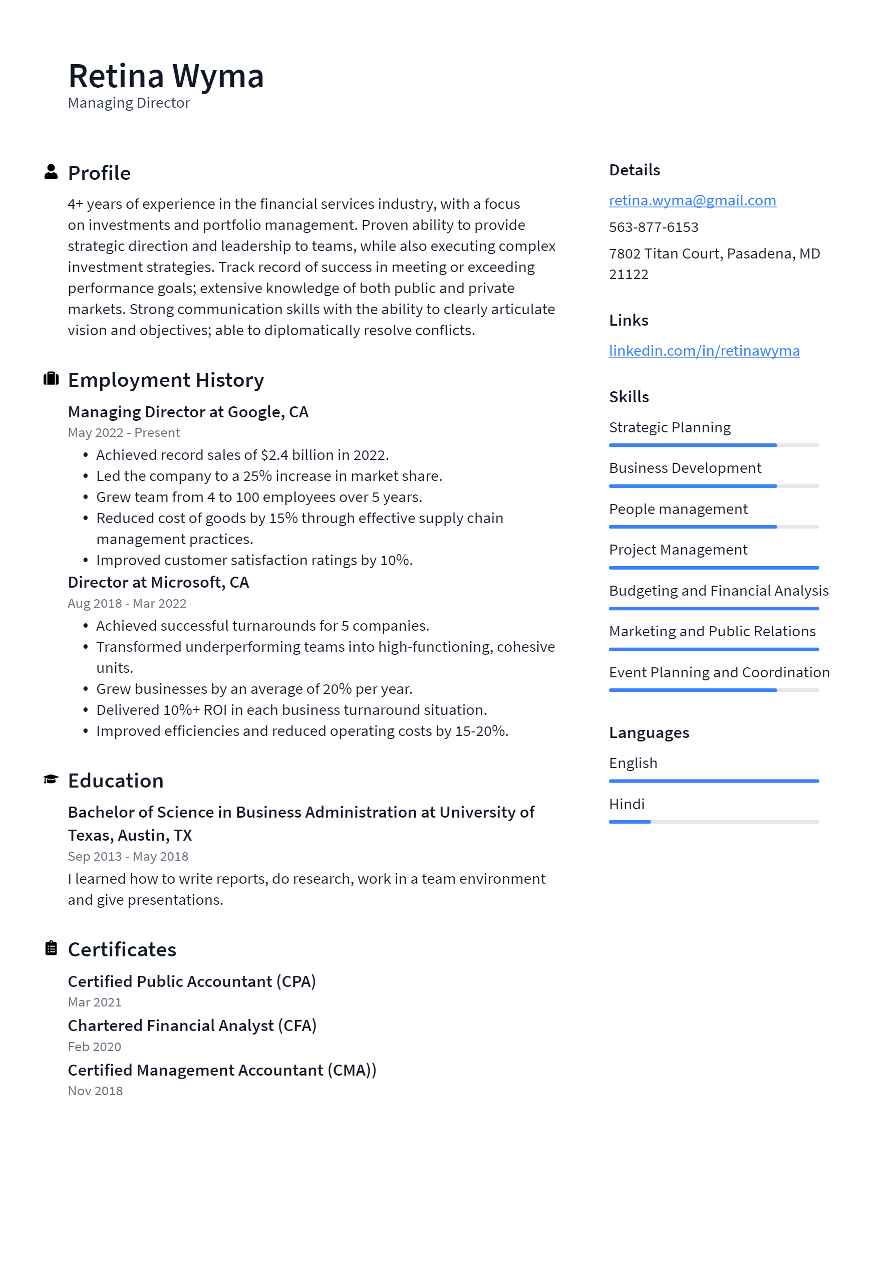 Managing Director Resume Example And Writing Guide - ResumeLawyer