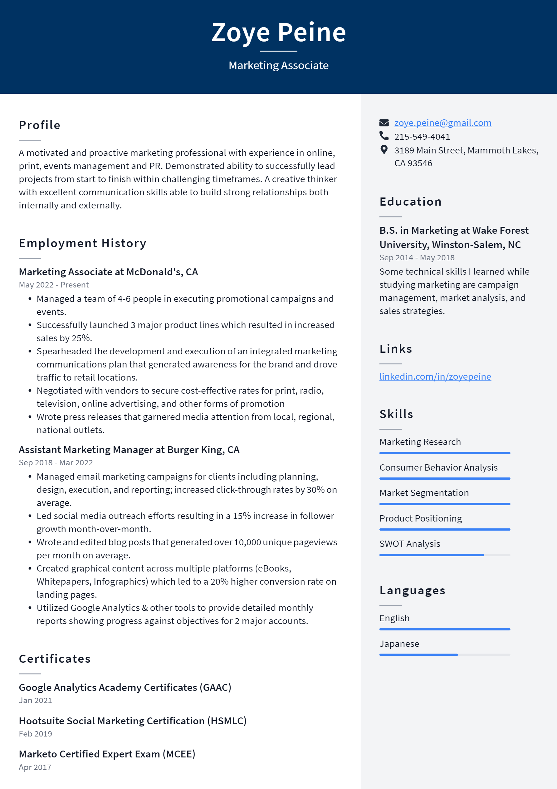 Marketing Associate Resume Example And Writing Guide - ResumeLawyer