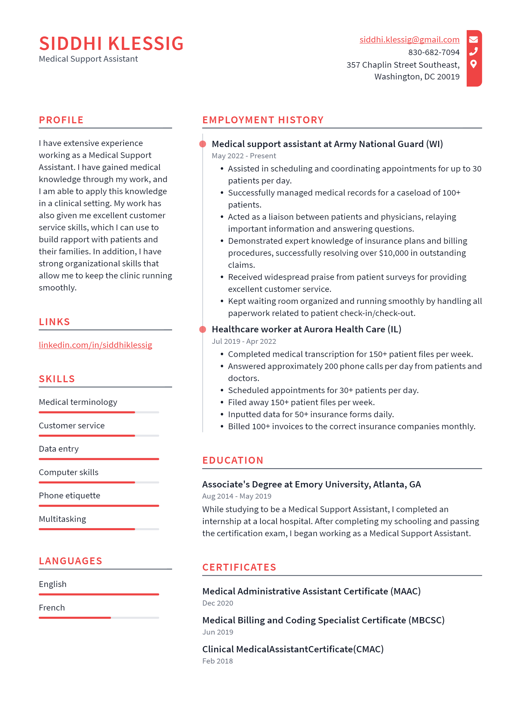 Medical Support Assistant Resume Example and Writing Guide