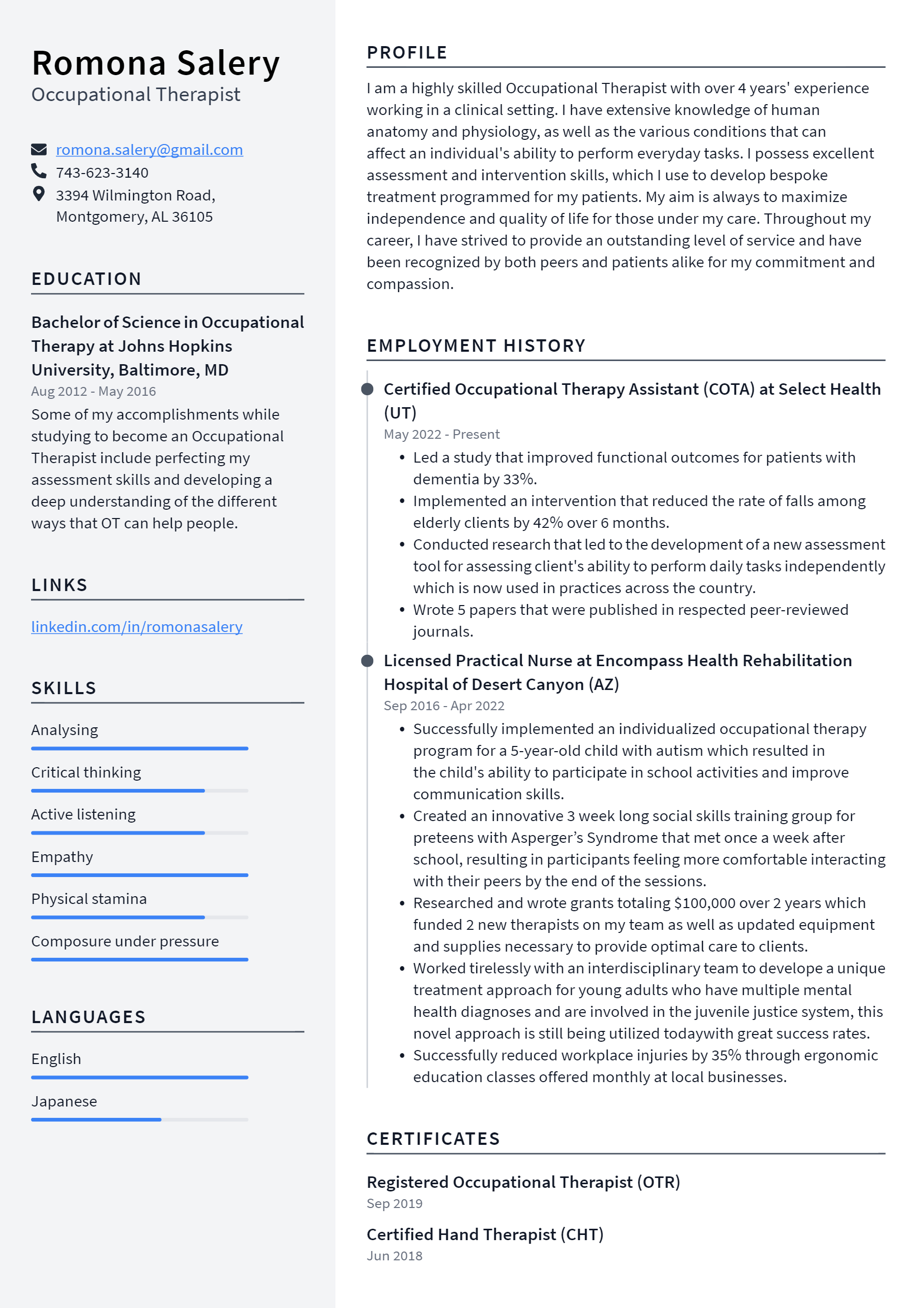 Occupational Therapist Resume Example And Writing Guide 7609