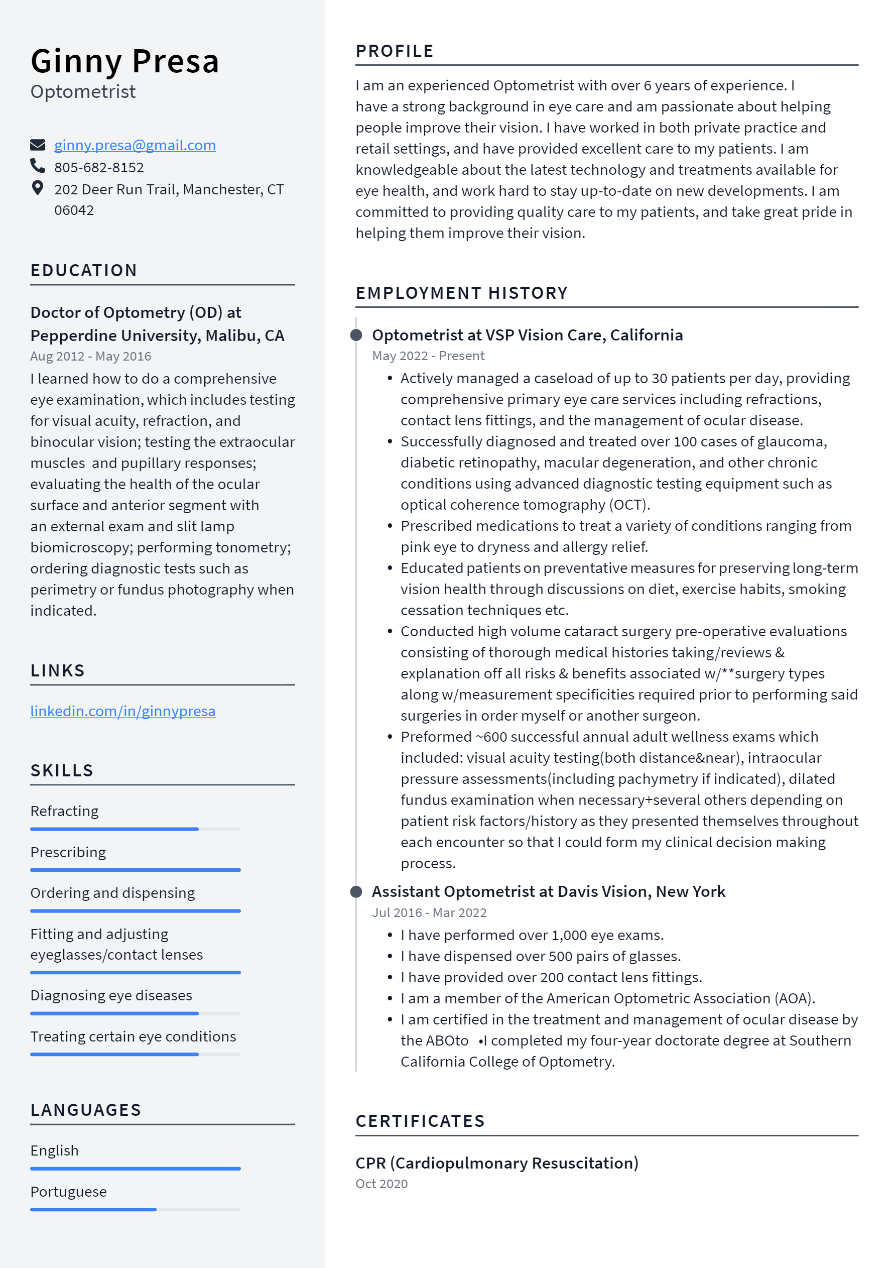 Optometrist Resume Example and Writing Guide - ResumeLawyer