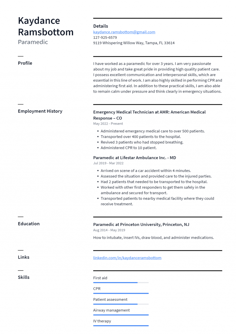 Paramedic Resume Example and Writing - Paramedic Resume Example 768x1086 