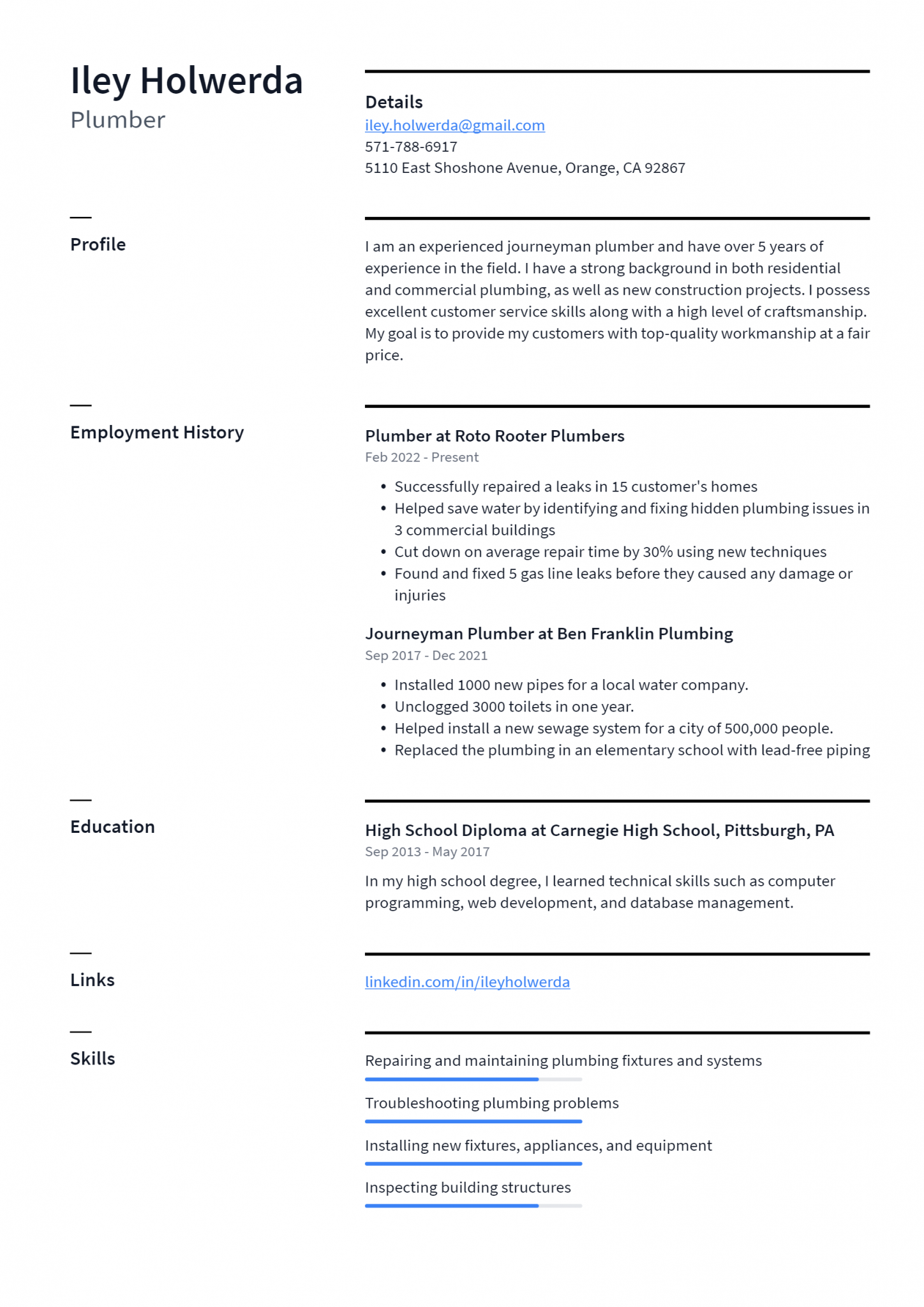 Plumber Resume Example and Writing - Plumber Resume Example 1448x2048 