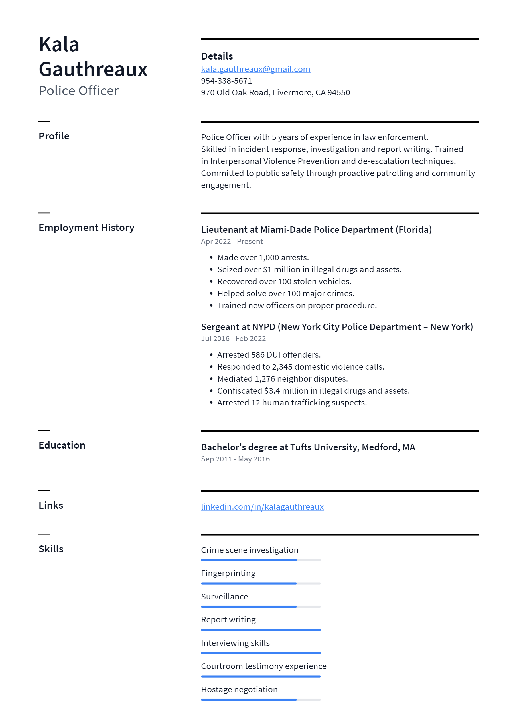 Police Officer Resume Example And Writing Guide ResumeLawyer   Police Officer Resume Example 