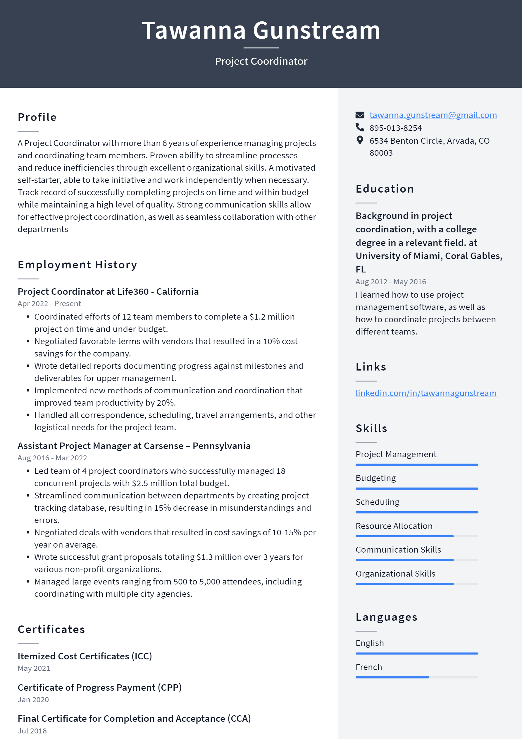 Project Coordinator Resume Example and Writing Guide - ResumeLawyer