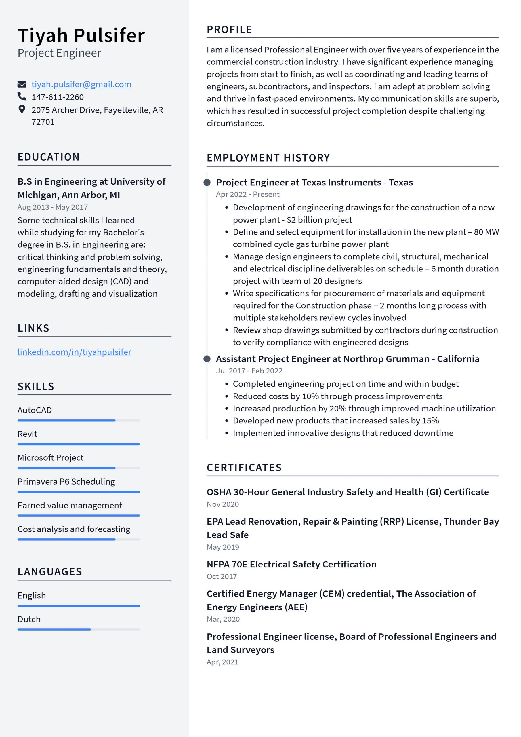 Project Engineer Resume Example and Writing Guide - ResumeLawyer