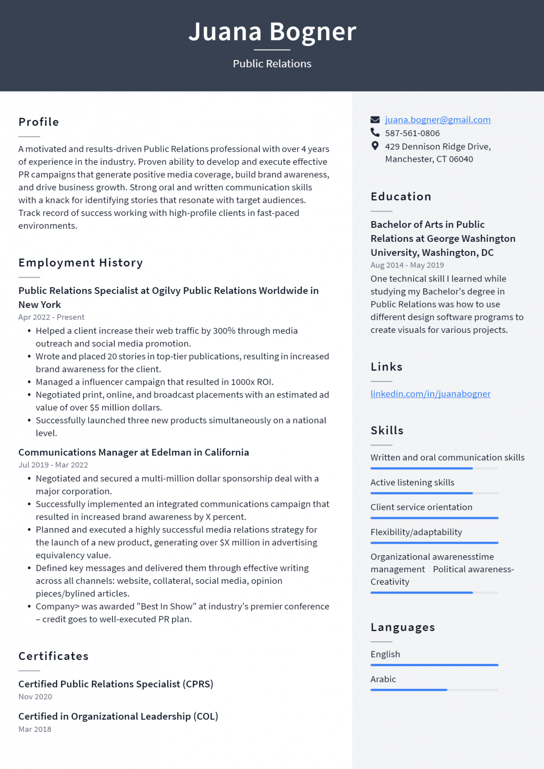 Public Relations Resume Example - Public Relations Resume Example 1086x1536