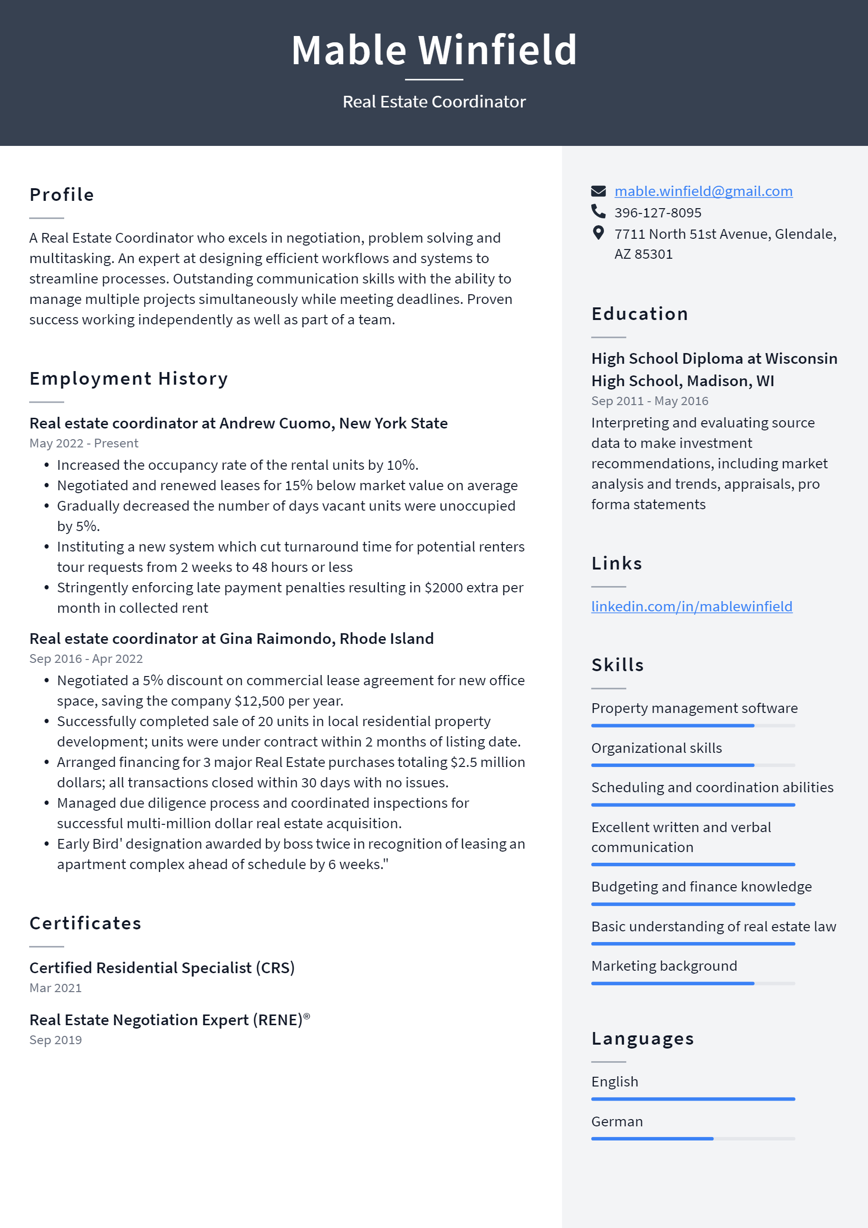 Real Estate Coordinator Resume Example and Writing Guide - ResumeLawyer