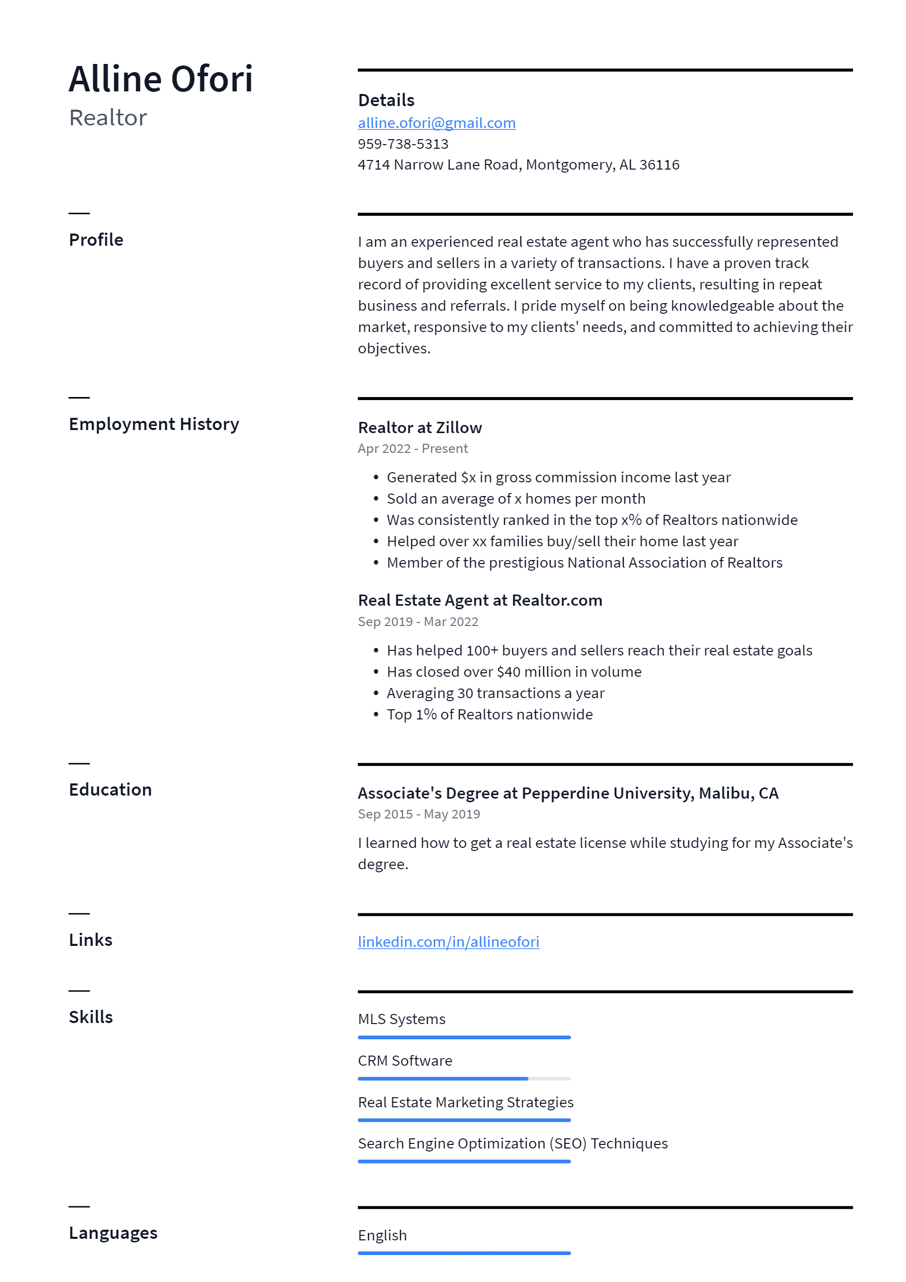 Realtor Resume Example and Writing Guide - ResumeLawyer