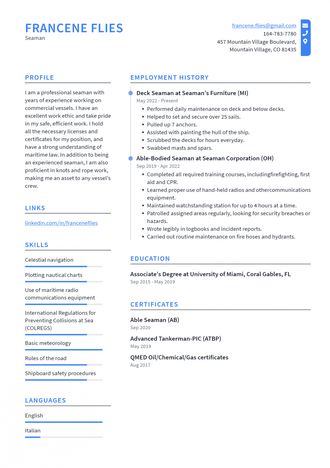 Seaman Resume Example and Writing Guide - ResumeLawyer