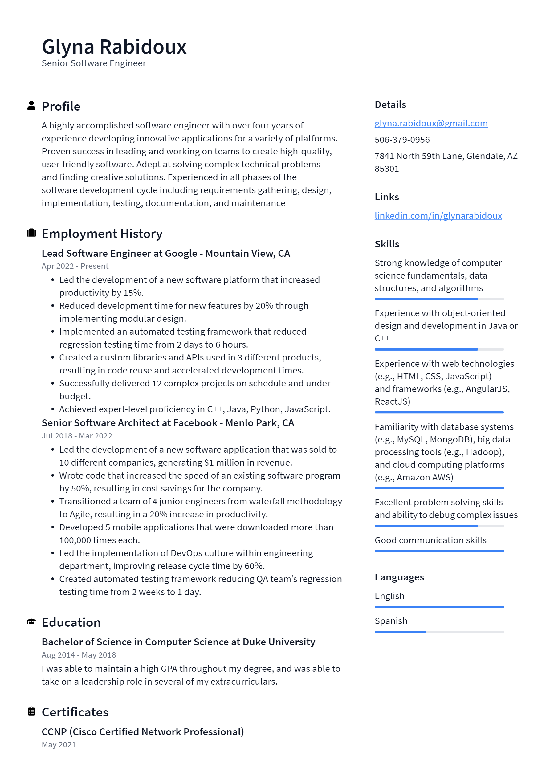 Senior Software Engineer Resume Example and Writing Guide