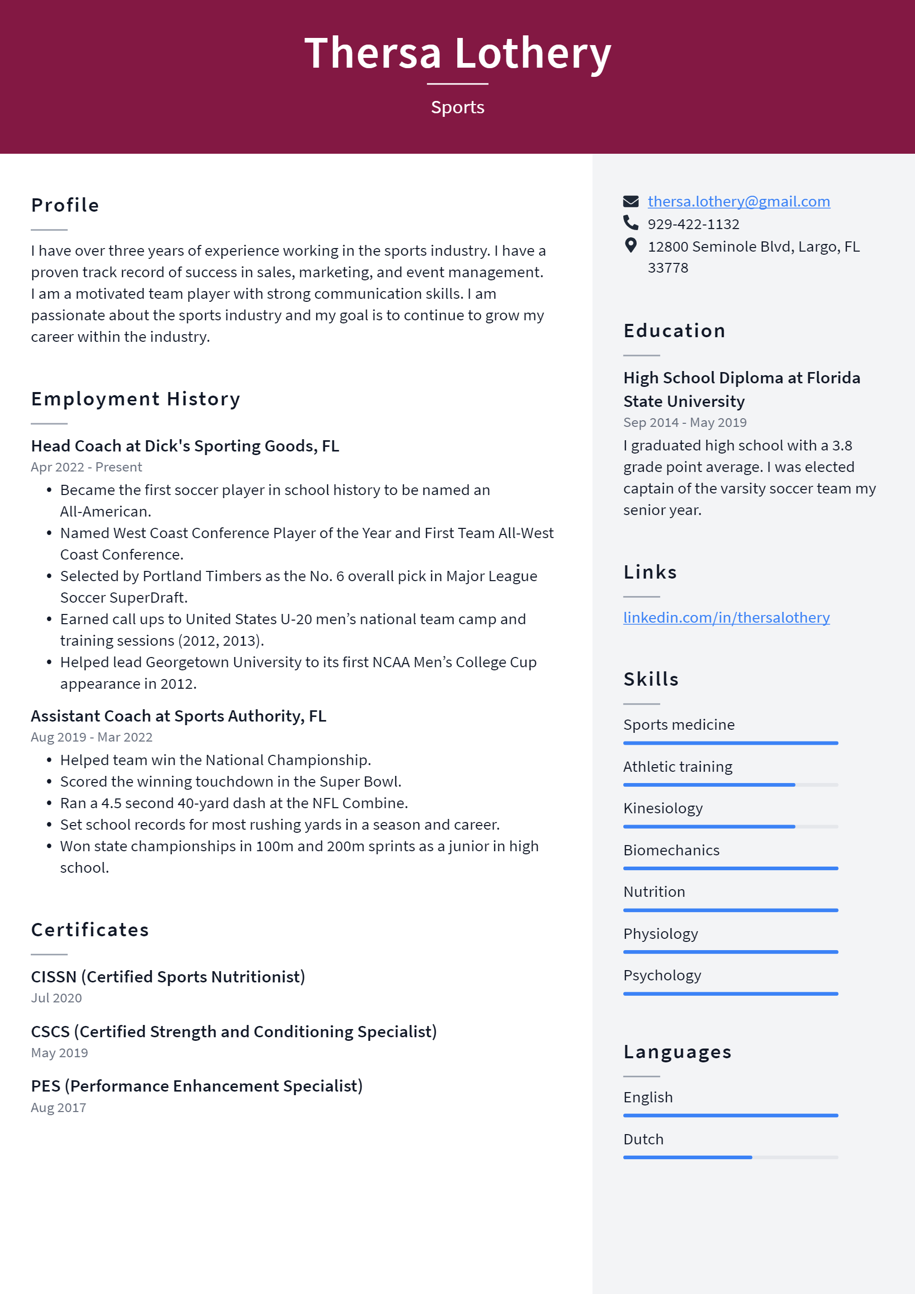 Sports Resume Example and Writing Guide - ResumeLawyer