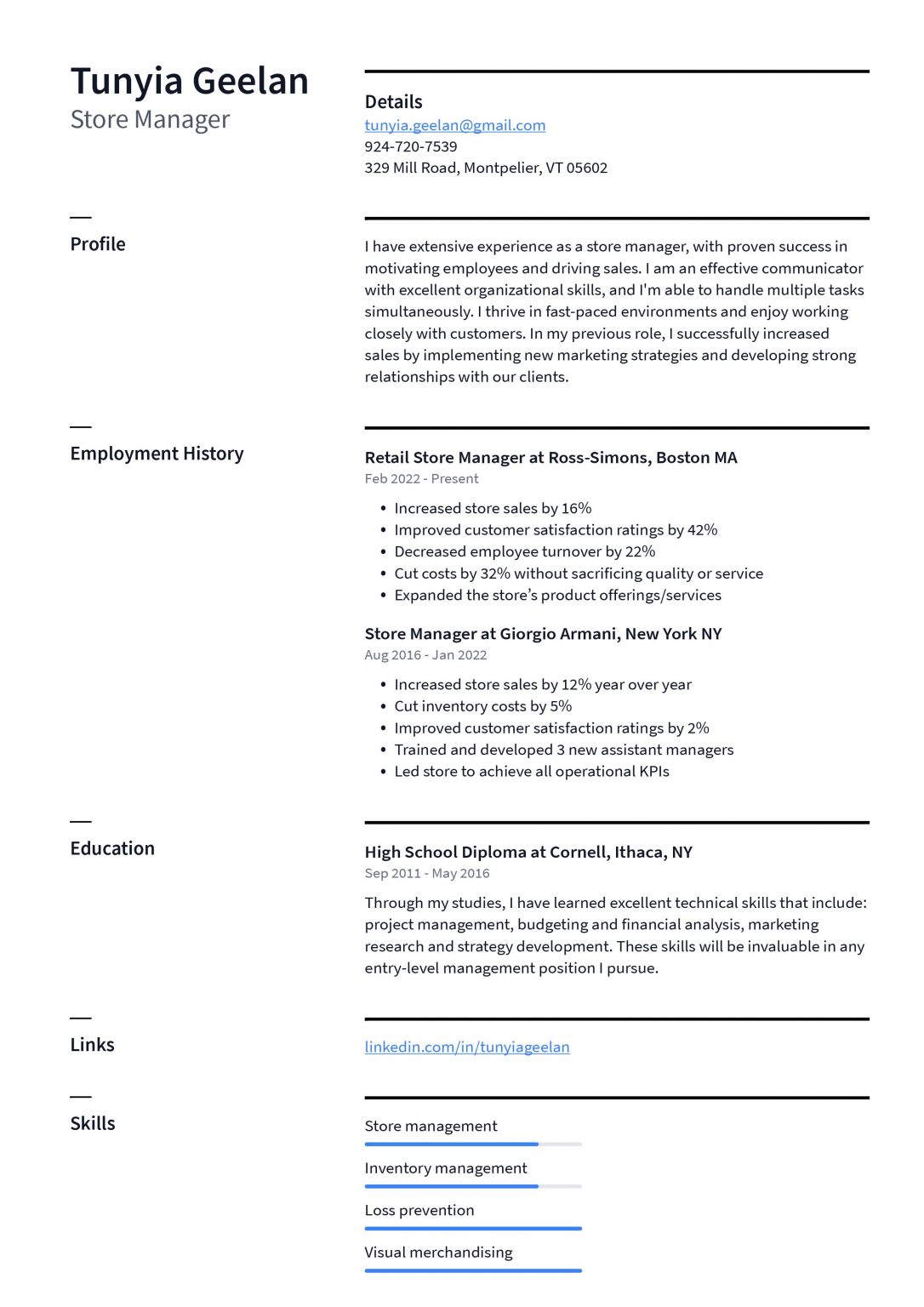Store Manager Resume Example and Writing Guide ResumeLawyer