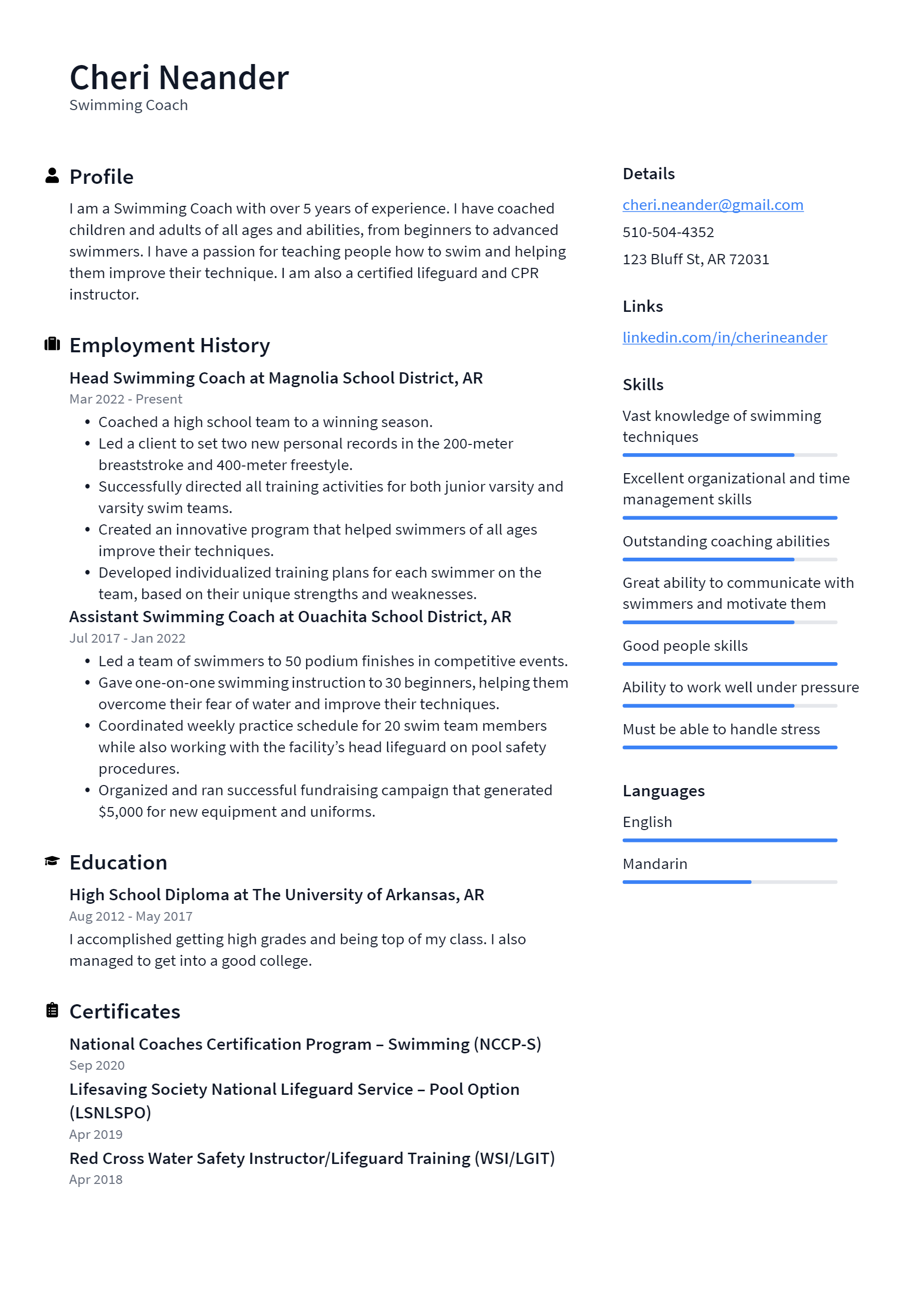 Swimming Coach Resume Example and Writing Guide ResumeLawyer