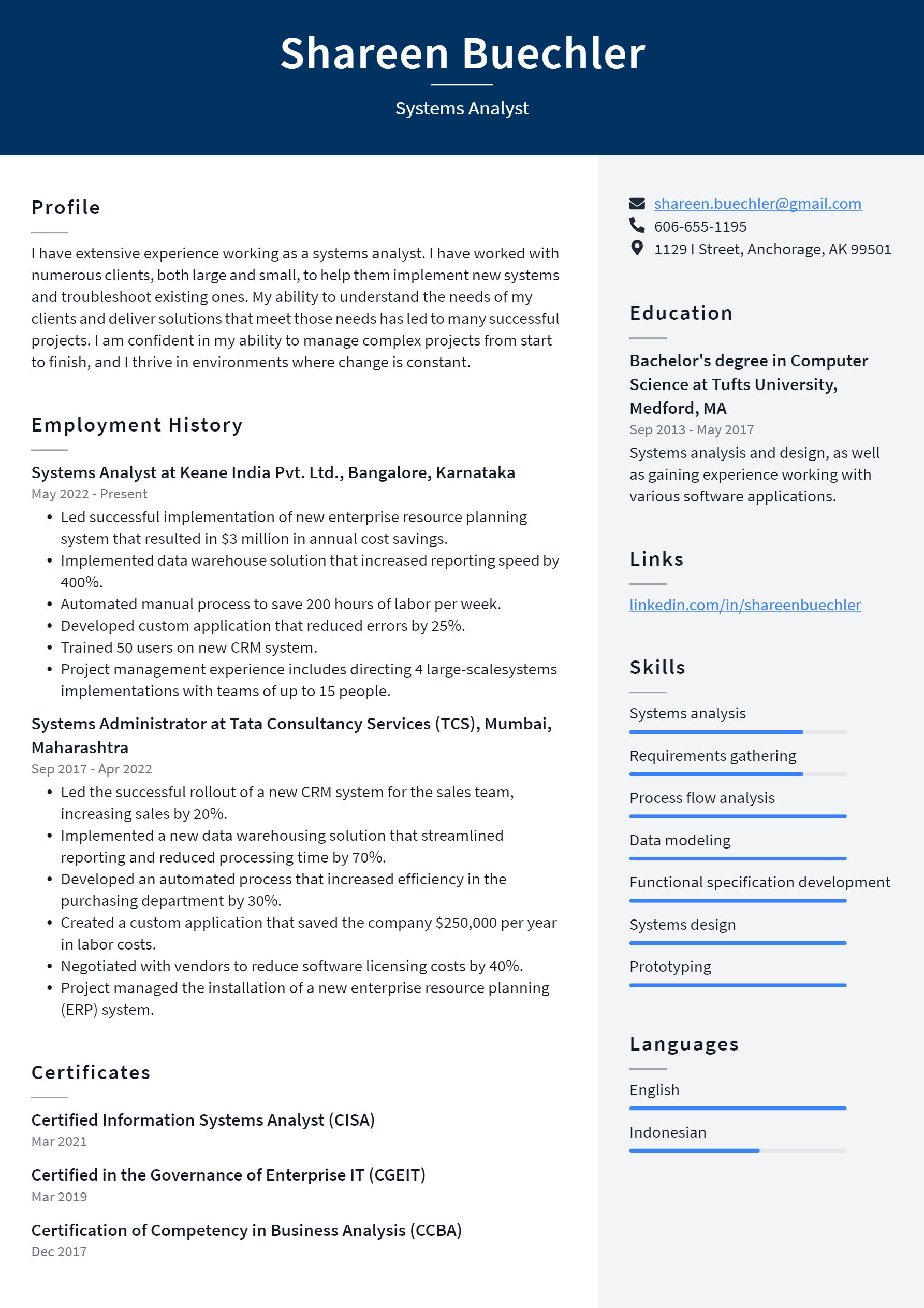 Systems Analyst Resume Example And Writing Guide ResumeLawyer Systems Analyst Resume Example And Writing Guide ResumeLawyer